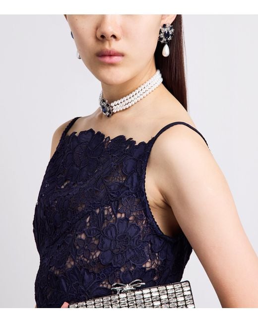 Self-Portrait Blue Faux Pearl And Crystal-Embellished Drop Earrings
