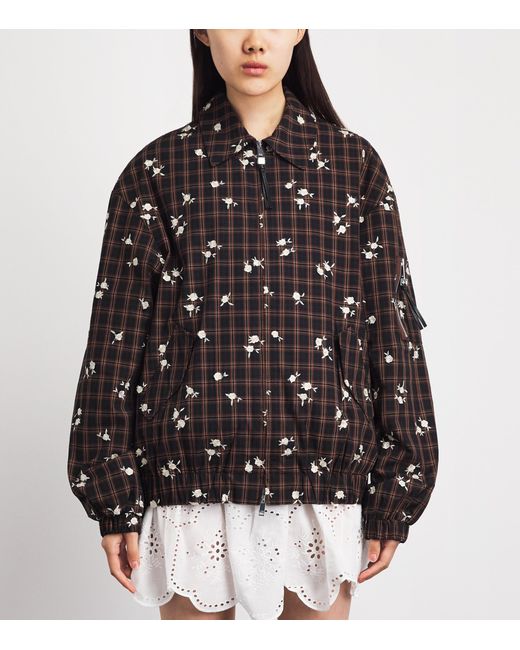 Ganni Black Check Printed Bomber Jacket