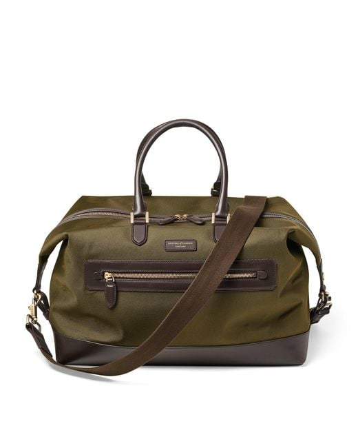 Aspinal Green Nylon Weekend Bag for men