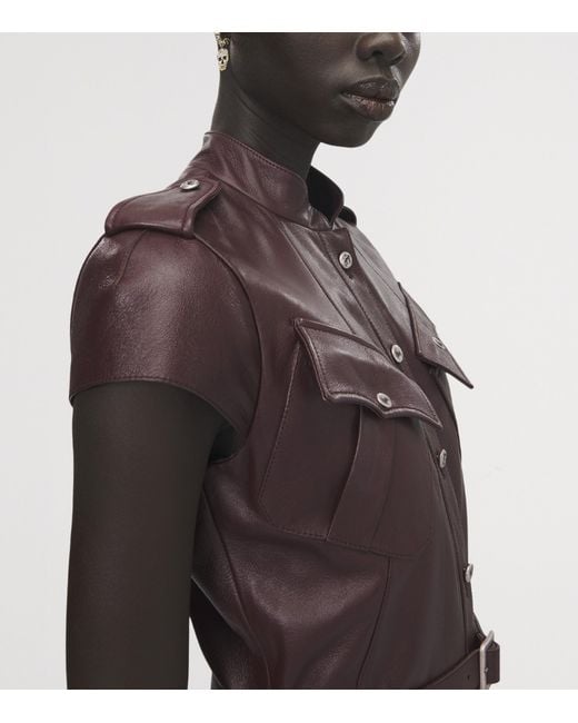 McQueen Brown Leather Uniform Midi Dress
