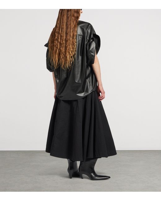 Balenciaga Black Leather Tucked-Sleeve Shirt
