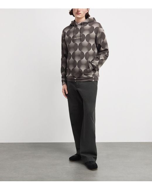 Emporio Armani Gray Cotton Op-Art Print Hoodie for men