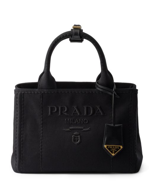 Prada Black Small Cotton Canvas Top-Handle Bag