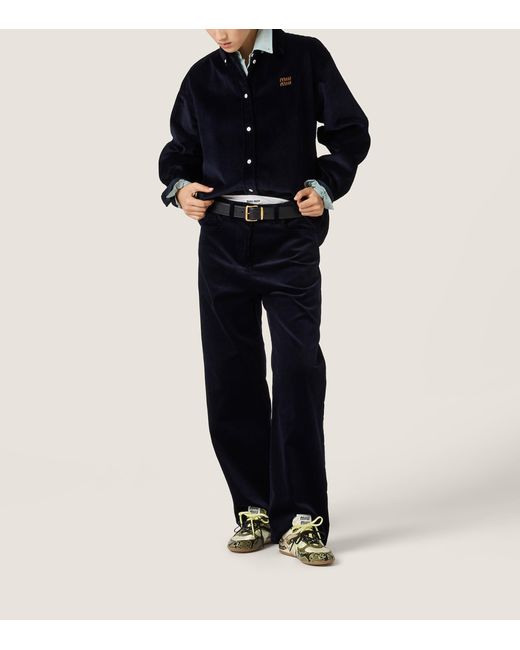 Miu Miu Blue Corduroy Wide-Leg Trousers