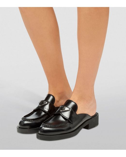 Prada Black Brushed Leather Mules 40