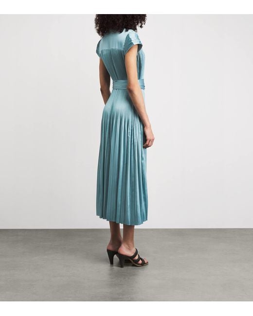 Joseph Blue Satin Pleated Phare Maxi Dress