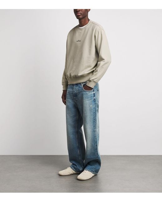 Stone Island White Cotton Blurred-Compass Sweatshirt for men