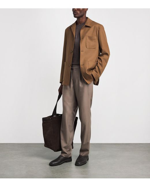 Canali Brown Stretch-Wool Chore Overshirt for men