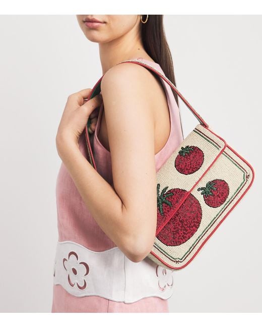 Staud Red Tommy Beaded Tomato Shoulder Bag