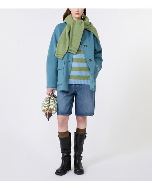 Weekend by Maxmara Blue Wool-Blend Short Coat