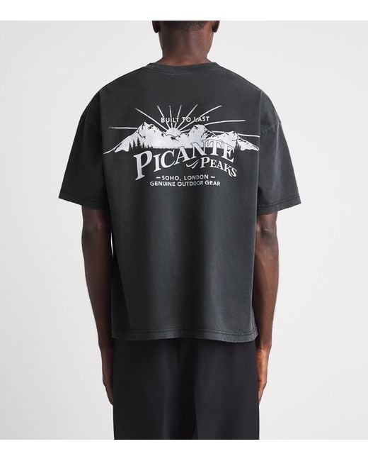 Picante Black Organic Cotton Peaks Patch Logo T-Shirt for men