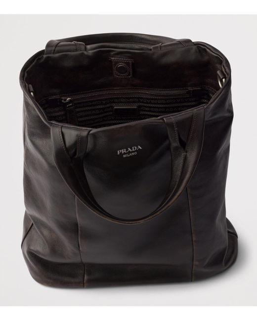 Prada Black Distressed Nappa Leather Tote Bag