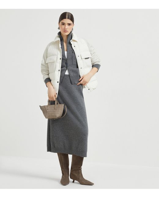 Brunello Cucinelli White Down Hybrid Puffer Jacket