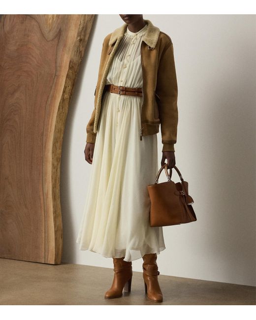 Ralph Lauren Natural Mulberry Silk Grantly Midi Shirt Dress