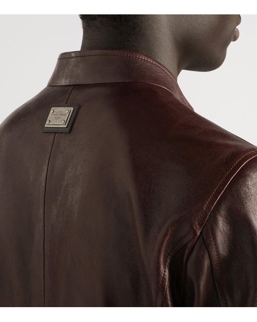 Dolce & Gabbana Brown Leather Moto Jacket for men