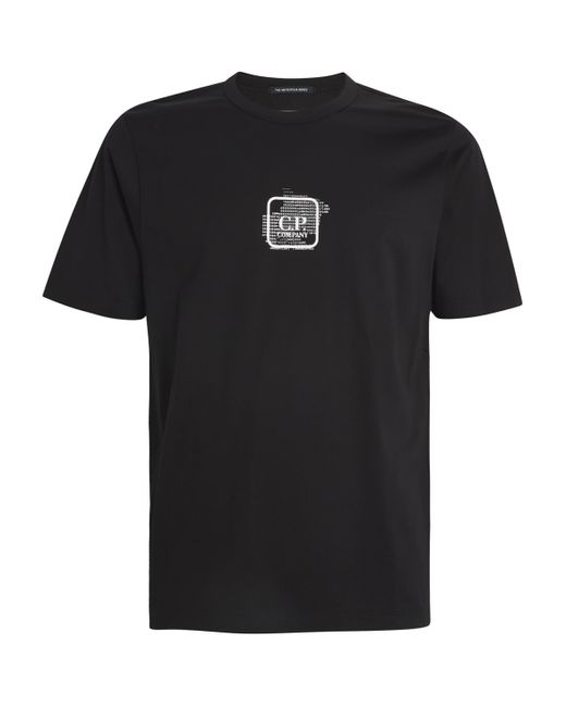 C P Company Black Cotton Code Print T-Shirt for men