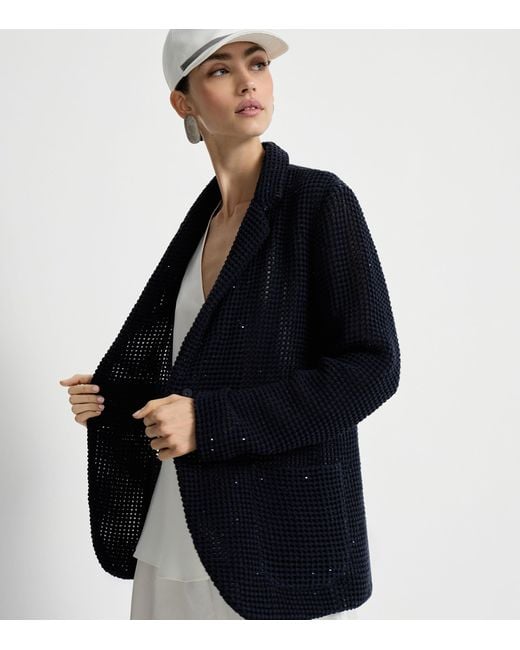 Brunello Cucinelli Blue Cotton-Blend Net Blazer