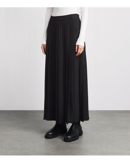 ME+EM Black Crepe Slit Pleated Maxi Skirt