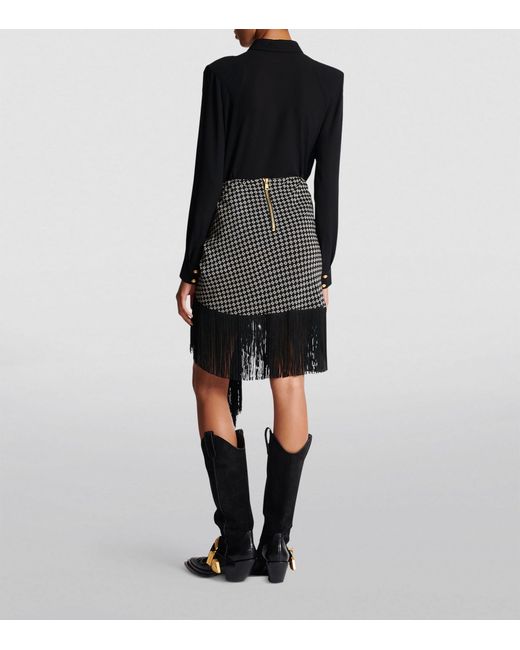 Balmain Black Silk Fringed Mini Skirt