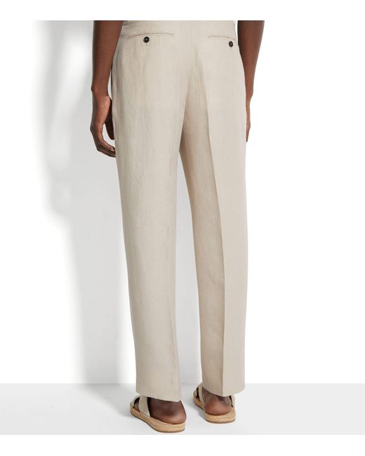 Zegna Natural Oasi Linen Tailored Trousers for men