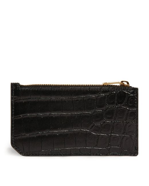 Saint Laurent Black Croc-Embossed Monogram Card Holder for men