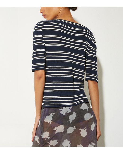 MAX&Co. Blue Stripe Boat-Neck Crop Top