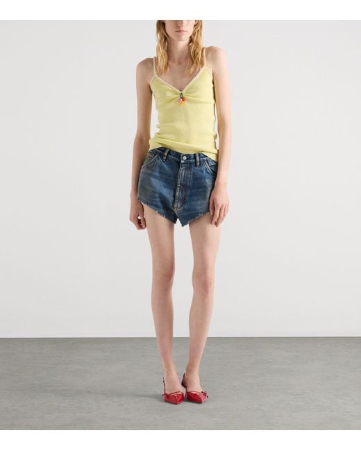 Prada Yellow Bouclé Tassel Tank Top