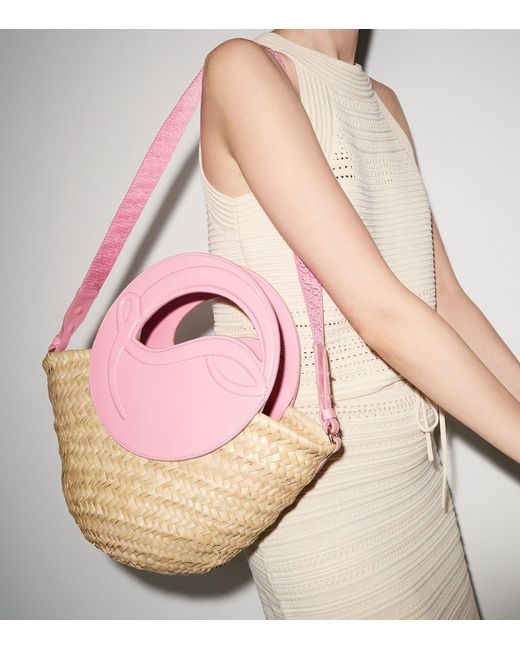 Christian Louboutin Pink Small Biloumoon Straw-leather Top-handle Bag