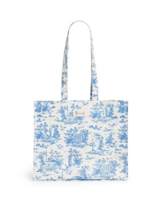 Harrods Blue Toile Shoulder Tote Bag