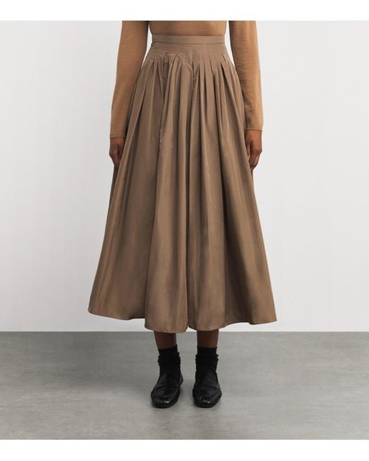 Max Mara Brown Taffeta Water-Repellent Pleated Maxi Skirt