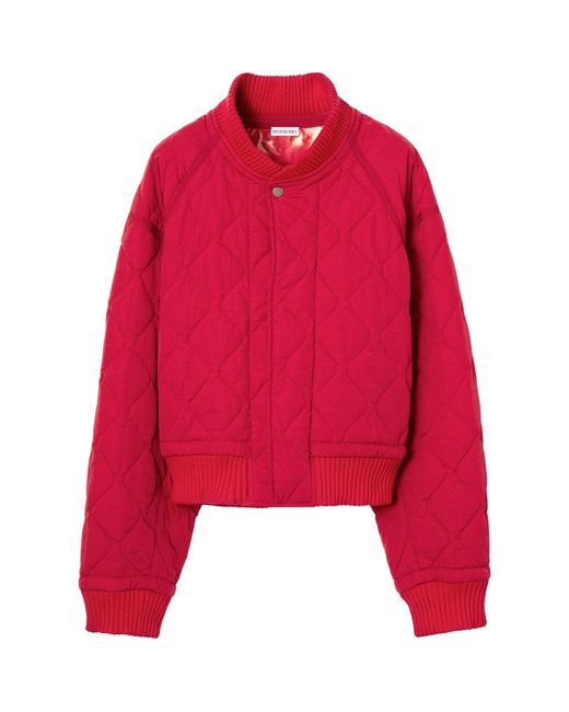 Burberry Red Nylon Quilted Bomber Jacket