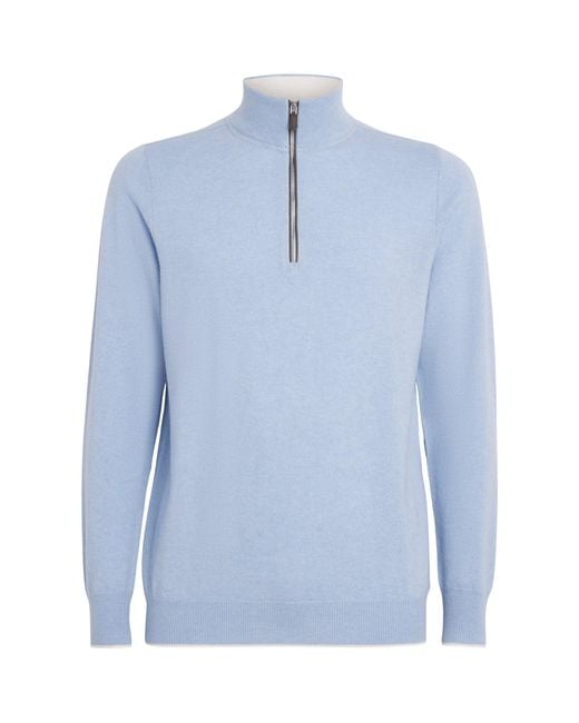 N.Peal Cashmere Blue Cashmere Quarter-Zip Carnaby Sweater for men