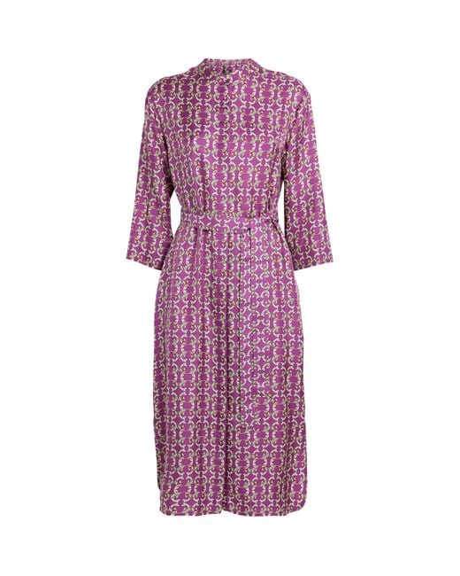 Max Mara Purple Silk Printed Midi Caftan Dress