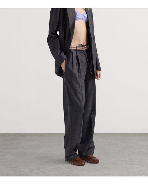 Prada Black Wool Check Tailored Trousers