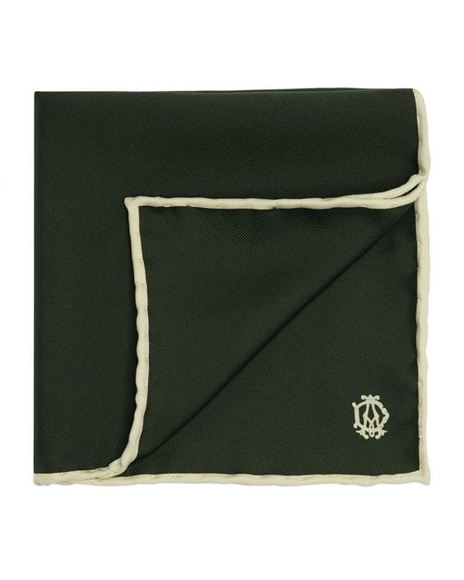 Dunhill Green Mulberry Silk Cypher Logo Pocket Square for men