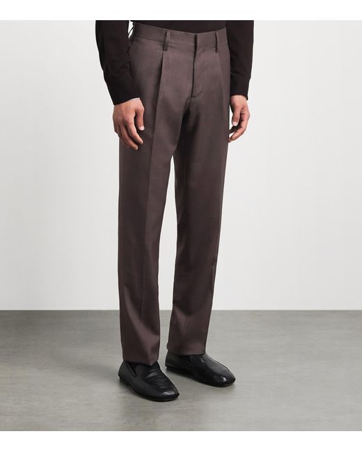 Lardini Brown Virgin Wool-Blend Straight Trousers for men