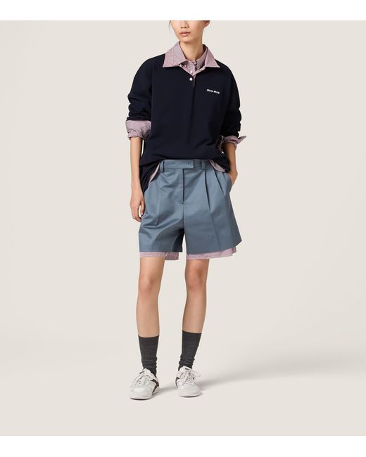 Miu Miu Blue Cotton Contrast Collar Polo Shirt