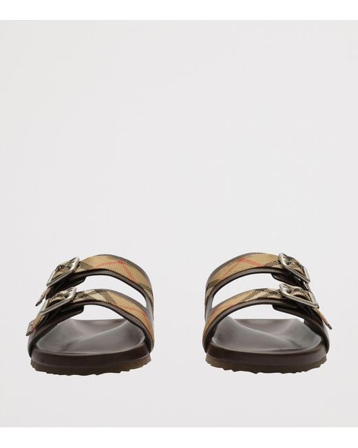 Burberry Brown Leather Check Urchin Slides for men