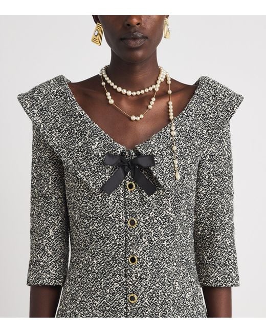 Alessandra Rich Gray Tweed Bow-Detail Midi Dress