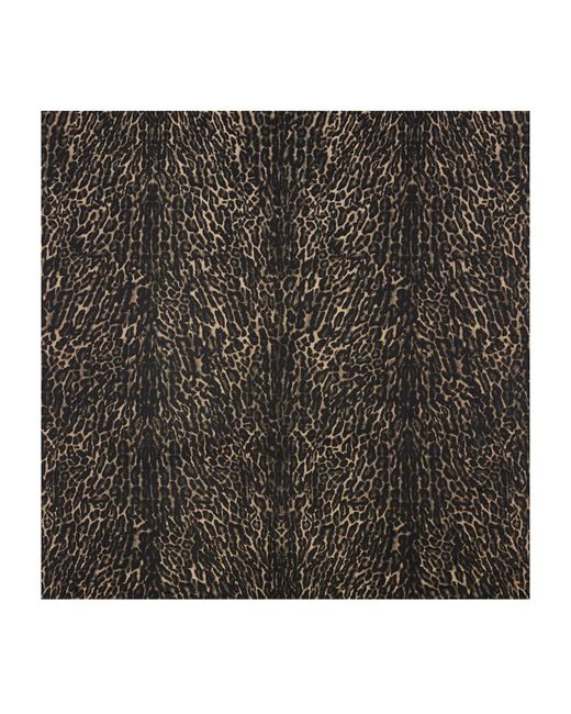 Saint Laurent Black Silk-Cashmere Leopard Print Square Scarf