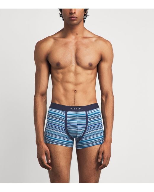 Paul Smith Blue Stretch-Organic Cotton Signature Stripe Trunks for men