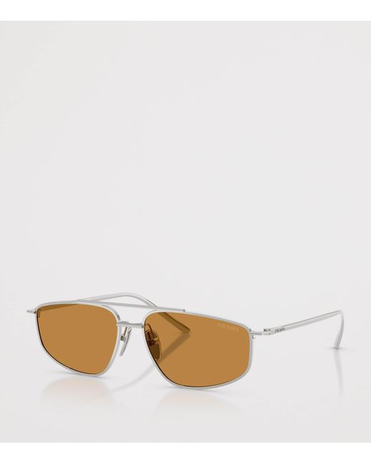 Prada Natural Metal Rectangular Sunglasses