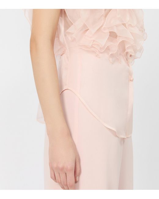 Max Mara Pink Silk Ruffled Blouse