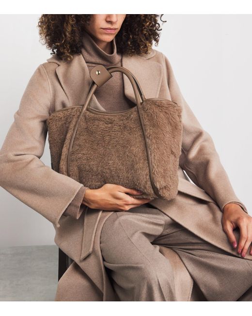 Max Mara Brown Small Camel Fur Marine Top-Handle Bag