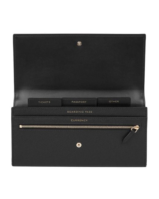 Smythson Black Leather Marshall Travel Wallet for men