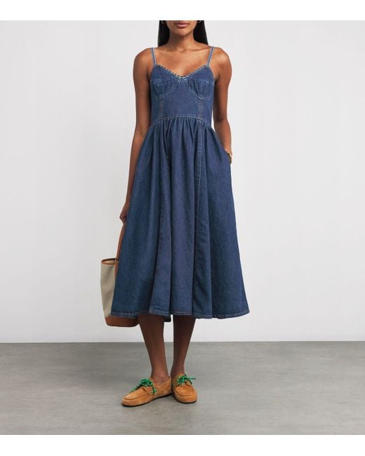 Sandro Blue Denim Corset Midi Dress