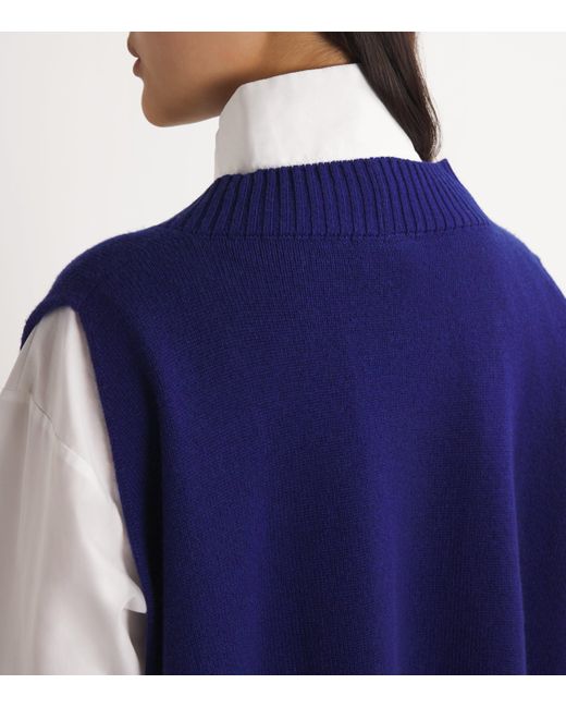 Eskandar Blue Cashmere V-Neck Sweater Vest