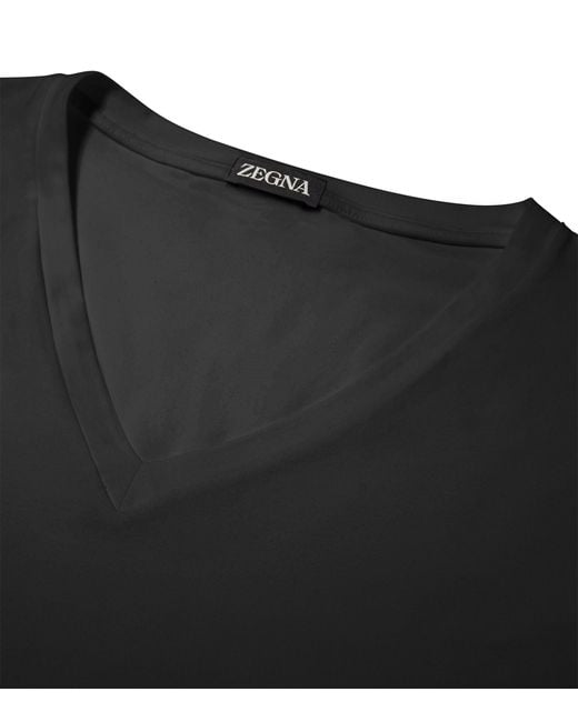 Zegna Black Cotton-blend V-neck T-shirt for men