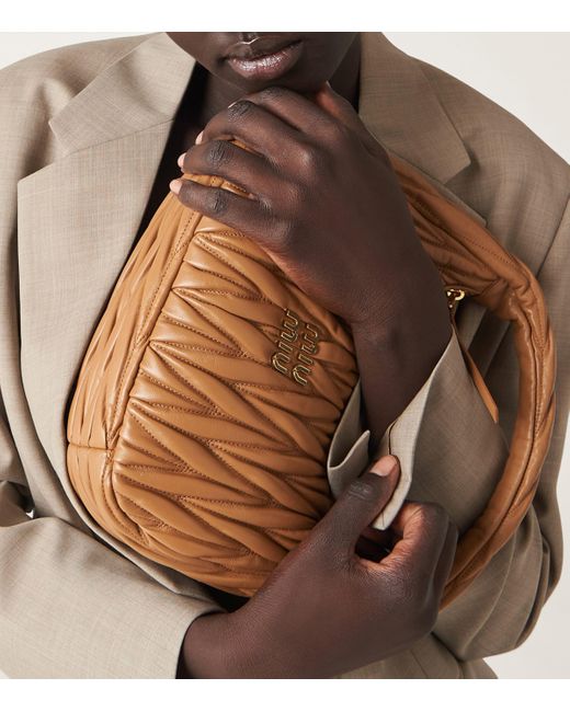 Miu Miu Brown Matelassé Lambskin Wander Top-Handle Bag