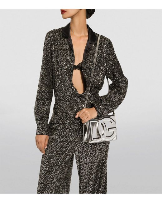 Dolce & Gabbana Gray Sequinned Wide-leg Trousers